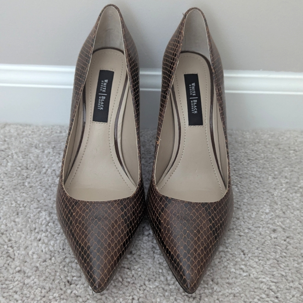 White House Black Market Brown Snakeskin Heels